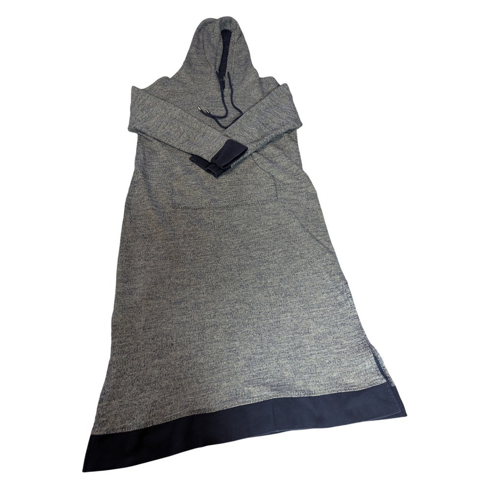 Soft Surroundings Lazy Day Hoodie Dress PL Blue Gray Textured Jersey Thumb Holes